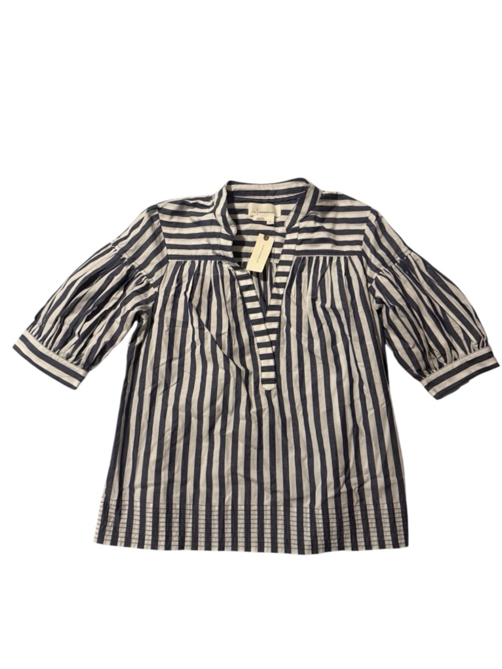 Anthropologie- The Darcey Popover Swing Top in Navy and White Stripe